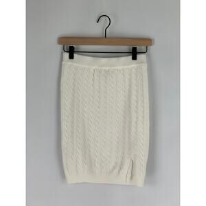 Dilvin Knit Braided Slit Skirt Womens Small Cream The Knitwear Collection